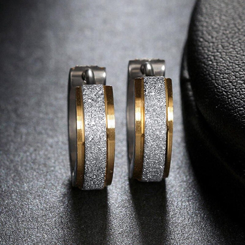 1 Pair Small Thin Hoop Earrings For Women Circle Earings Sandblasting Matt Stainless Steel Casual Trendy Female Jewelry