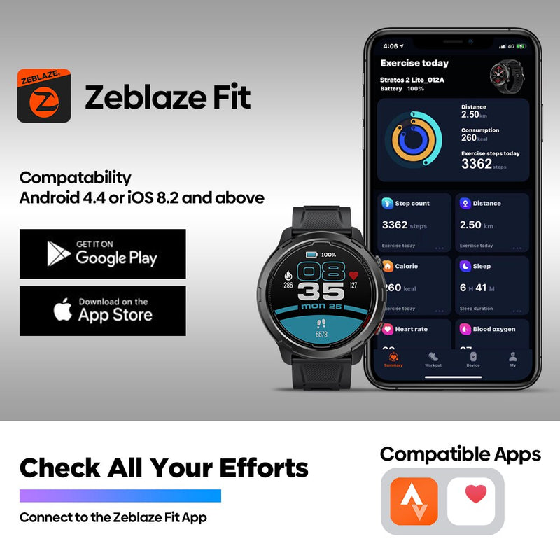 Zeblaze Stratos 2 Lite Outdoor GPS Smart Watch Built in GPS Multiple Sport Modes Compass 24H Health Tracking 5 ATM Watch