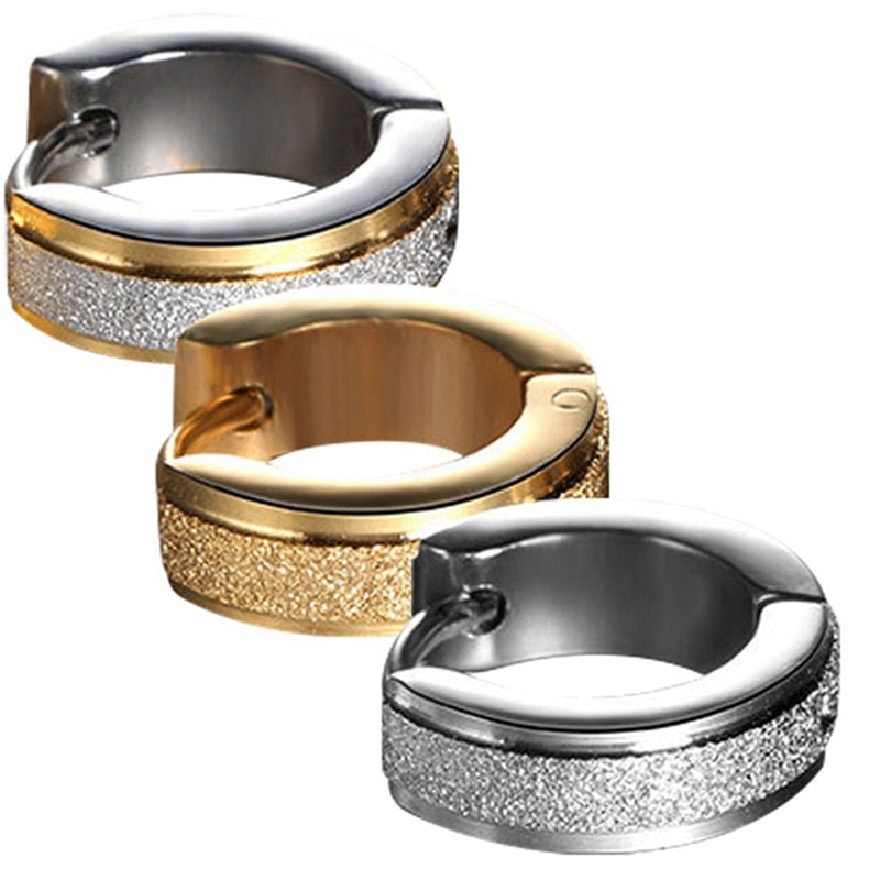 1 Pair Small Thin Hoop Earrings For Women Circle Earings Sandblasting Matt Stainless Steel Casual Trendy Female Jewelry