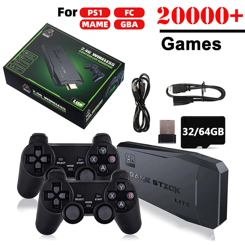 4K Video Game Console Wireless Controller Gamepad Built-in 20000+ Games 64G Retro Handheld Game Player For PS1/FC/GBA Game Stick